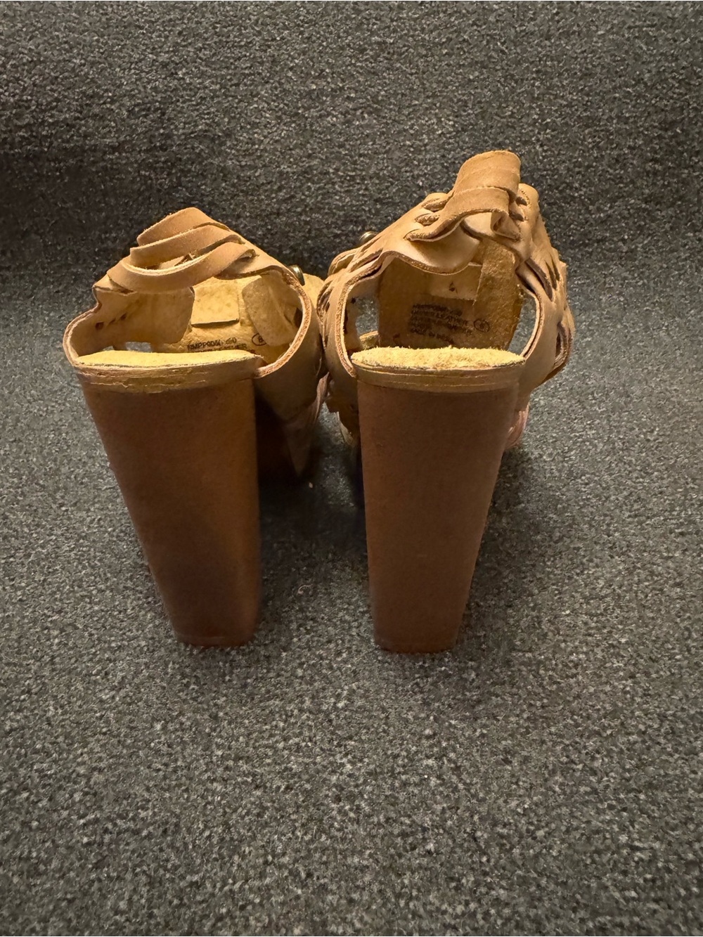 Naughty Monkey Tan Woven Leather Cage Platform Heeled Sandals Size 8 - Picture 7 of 11
